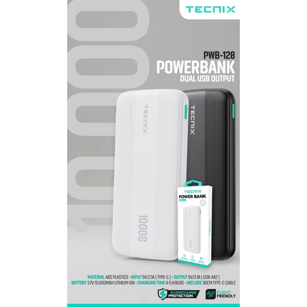 Jual TECNIX PWB-128 Powerbank 10000 mAh Powerbank 1000mAh Fast Charging