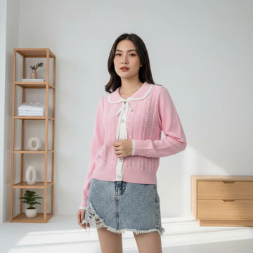 TTEUDA Baju Atasan Wanita Sailor Knit Lengan Panjang Blouse Wanita Sailor Knit Premium Blouse