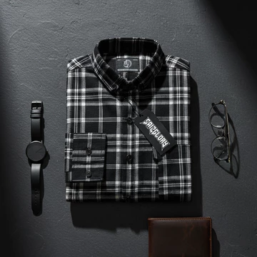 SAIZ GLORY Kemeja Pria Lengan Panjang Bahan Flanel Motif Double Liner Mocca