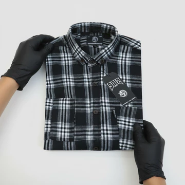 SAIZ GLORY Kemeja Pria Lengan Panjang Bahan Flanel Motif Double Liner Mocca