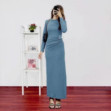 Orina Dress Wanita Knit Dress Kerut Pinggul Lea Store