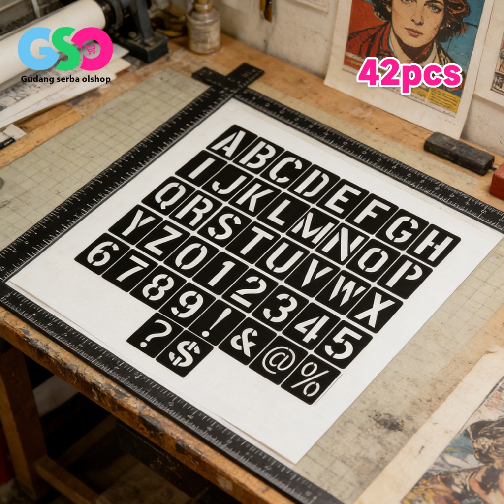 Jual Cetakan Huruf Dan Angka 42pcs Untuk Tulis Lettering Stencil Set ...