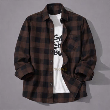 Kemeja Flanel Pria Wanita Tartan Kotak Oversized Kotak Abu