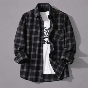 Kemeja Flanel Pria Wanita Tartan Kotak Oversized Kotak Abu