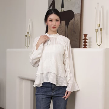 Karin Top Blouse Wanita Korea Ruffle Lengan Panjang E.269