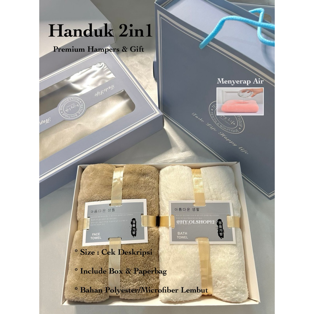 [HY.OLSHOP12] Hampers Set Box Handuk 35x75cm Couple Pasangan / Hampers 2in1 Kado Souvenir / Hampers Wedding Pernikahan / Gift Kado Hadiah