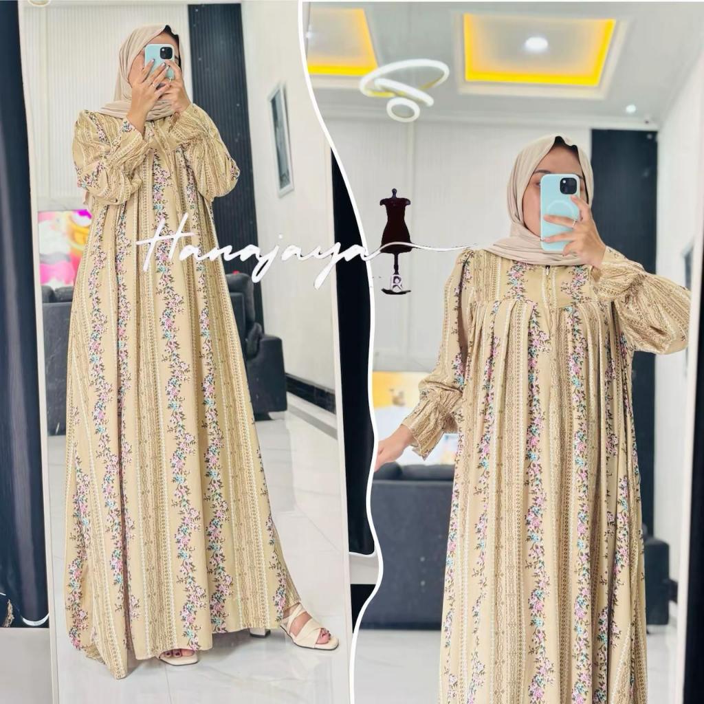 Series Raya Hana Gamis Jumbo Bahan Rayon Resleting Depan Busui LD 130 by Hanajayastore