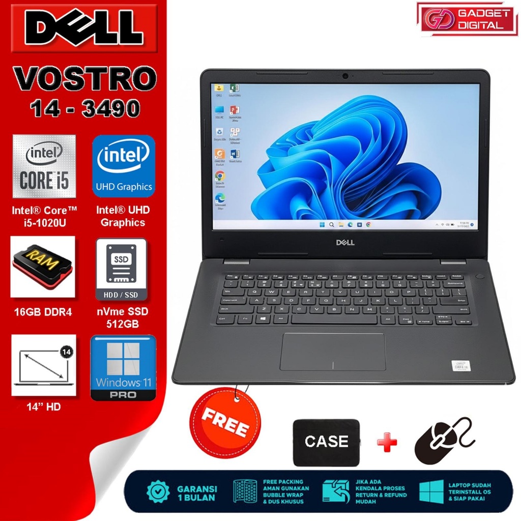 DELL Vostro 3490 10世代 i5 16G 1T + 1T 良品 Jual DELL Vostro 3490 Core i5 Gen 10 Radeon 6100 | 16GB / 512GB