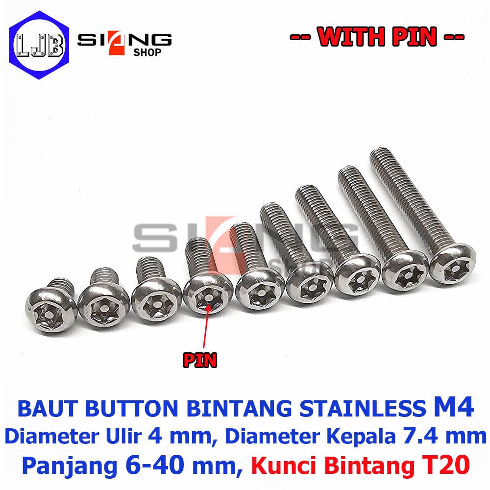 Jual Baut Button Bintang M4 Stainless With Pin Panjang 6 sd 40 mm ...