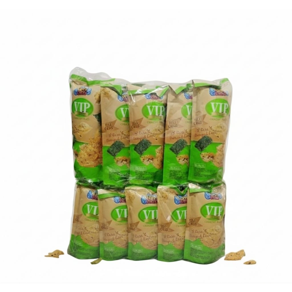 Jual VIP Chips Crunchy Snack rasa Rumput Laut 1 Pak isi 10 pcs | Shopee ...