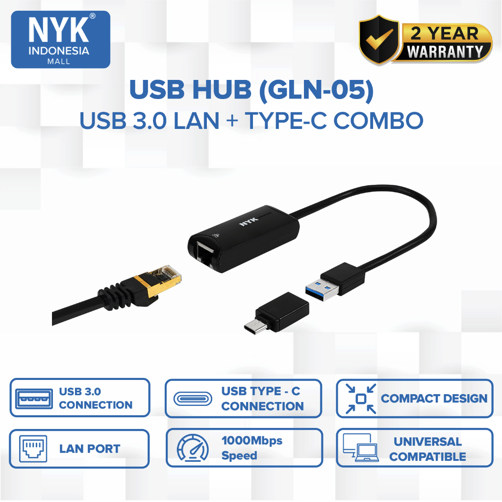 NYK Converter Hub  INTERNET Kabel USB 3.0 to LAN RJ45 + OTG TYPE C Adapter ETHETNET RJ45 speed 1000mbps COD HUB bergaransi Docking Station Data transf