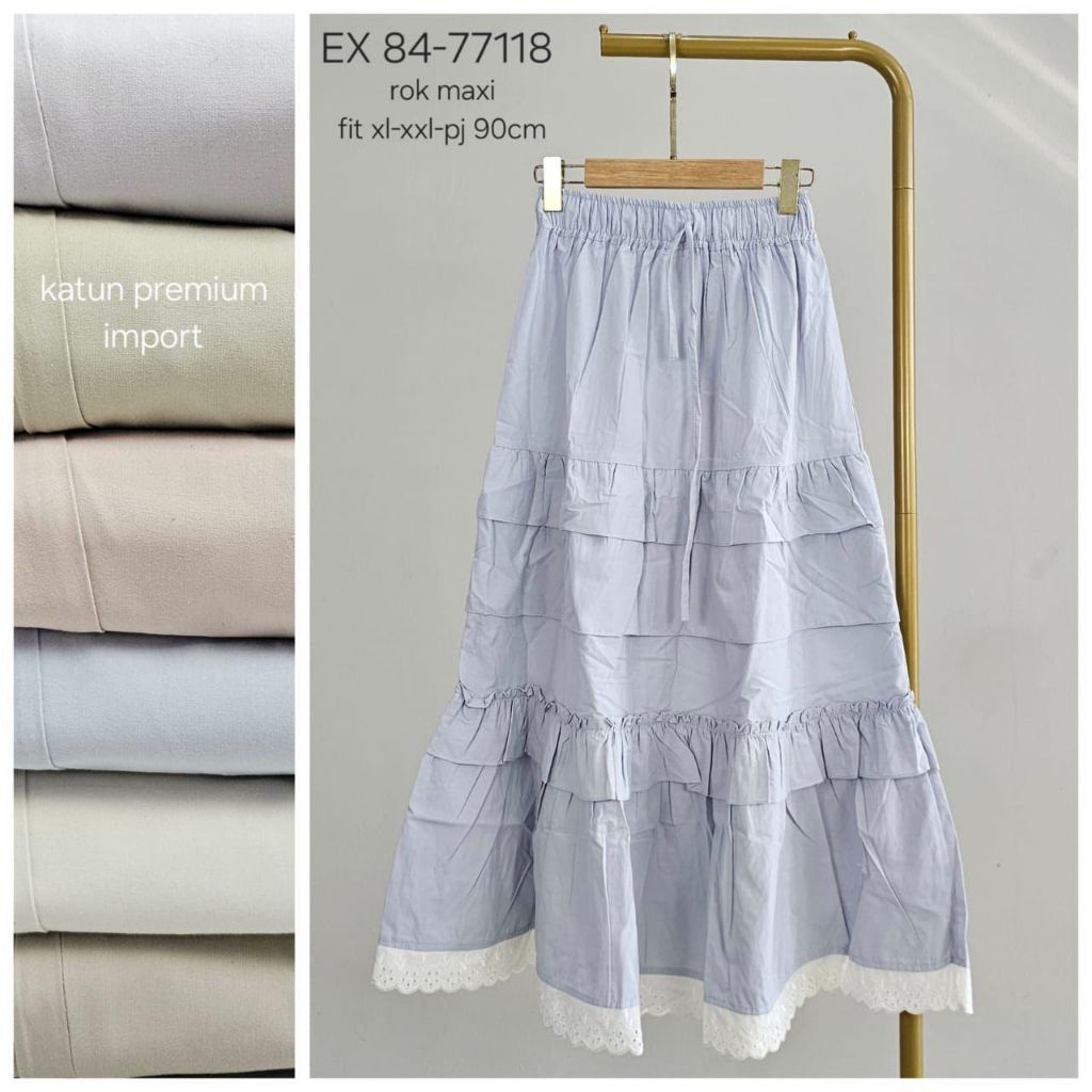 Jual Rok Susun Rempel Rampel Skirt Serut Maxi Bahan Katun Jatuh Premium ...