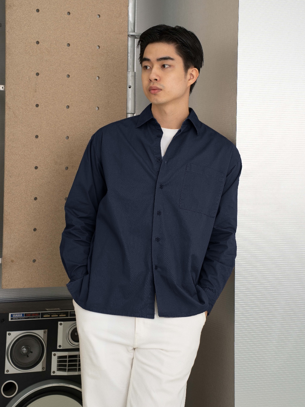 Jual Basicale Kemeja Oversize Cotton High Density Lengan Panjang Navy ...