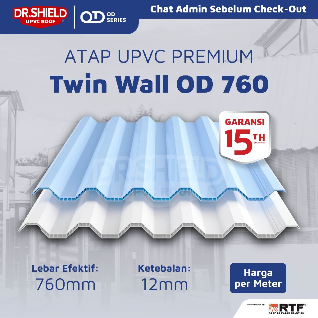 Atap UPVC DR. SHIELD Twin Wall OD 760mm - Tebal 12mm Garansi 15 Tahun Atap Rumah Dobel Layer Anti Panas & Anti Berisik Atap Carport Kanopi Gudang Pabrik dan Bangunan Komersil