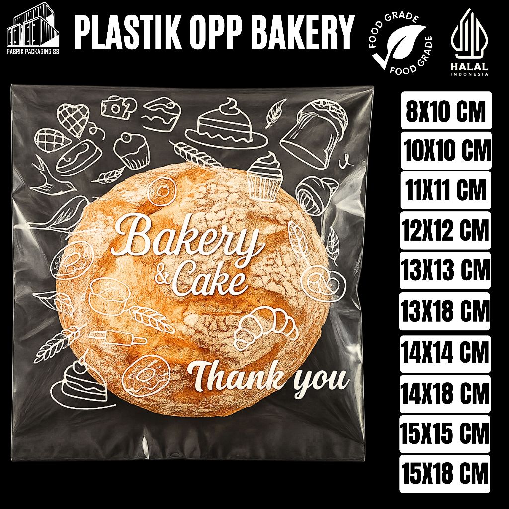Jual 100 PCS | Plastik OPP Roti Motif Bakery Thank You uk 8x10 - 15x18 ...