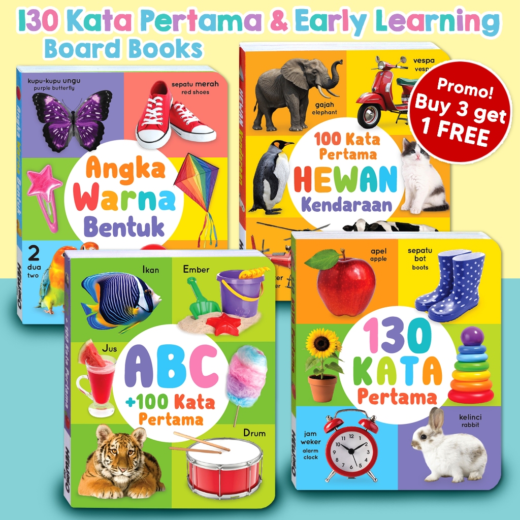130 Kata Pertama - ABC + 100 Kata Pertama - Warna Angka Bentuk - Hewan Kendaraan Board Book - Buku Edukasi Anak dan Bayi