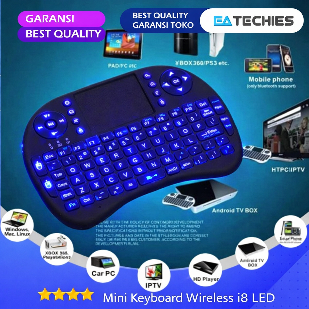 Mini Keyboard Wireless i8 LED Mouse Touchpad Smart TV Android CCTV Remote Box
