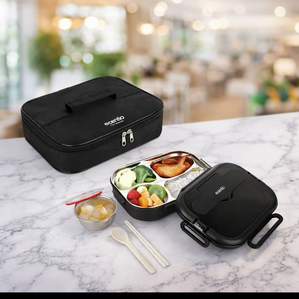 Jual ecentio lunch box stainless /Kotak Makan 4 Sekat Tahan Panas Dan ...