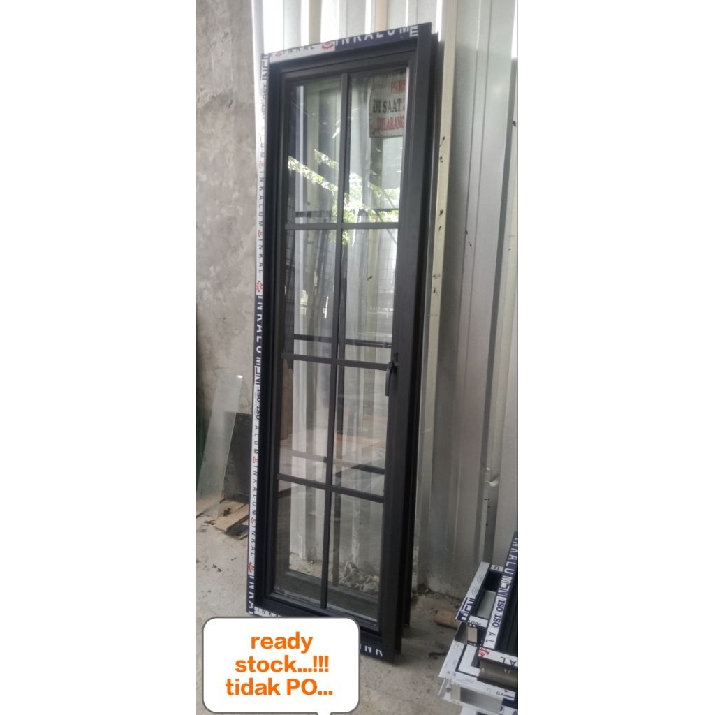 jendela single aluminium ornamen tinggi 180cm x lebar 50cm 3 inci kaca 5mm ready stock