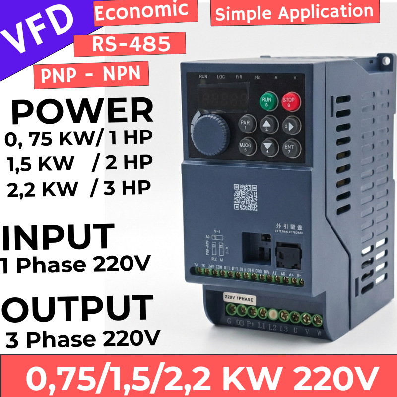 Jual Inverter 0,75KW 1,5KW 2,2KW 220V Inverter 1 Phase ke 3 Phase 220V ...