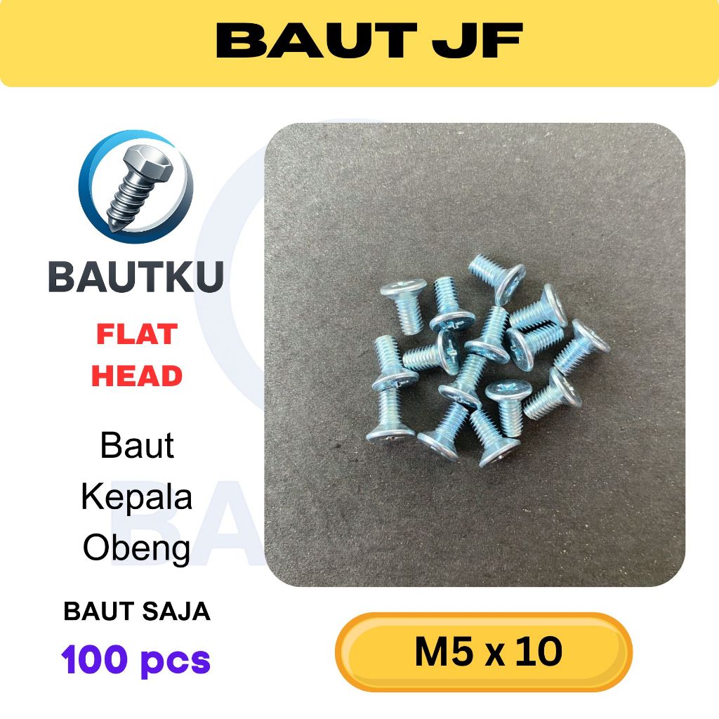 Jual BAUT JF M5 x 10 mm / Sekrup JF 5x10 / Flat Head Machine Screw ...