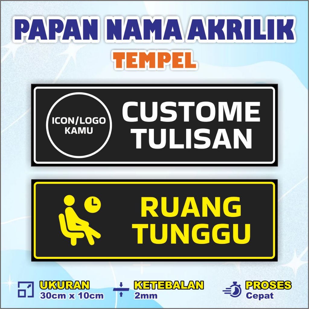 Jual (Ukuran 30cm x 10cm) PAPAN NAMA RUANGAN AKRILIK CUSTOM/Sign Board ...