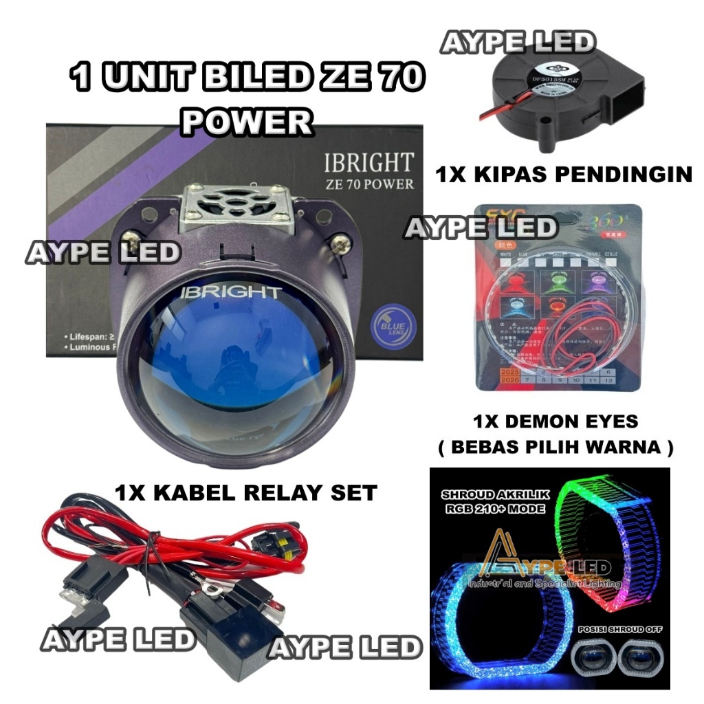 Jual Biled Projector ZE 70 Power IBRIGHT Blue Lens Biled 2,5 inch 63 ...