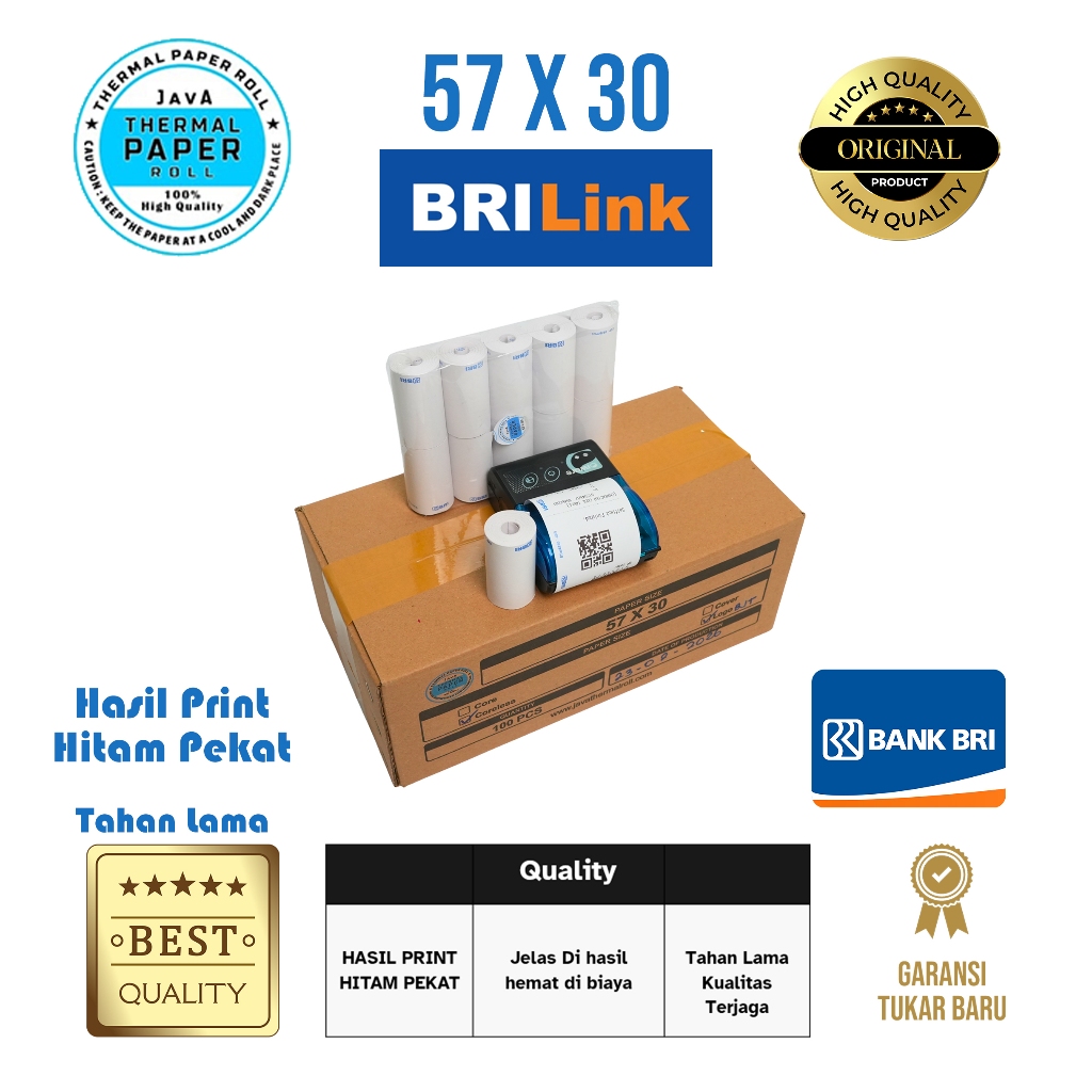 Jual Kertas Kasir Thermal Java 57x30 Coreless Logo BRILink - Struk EDC ...