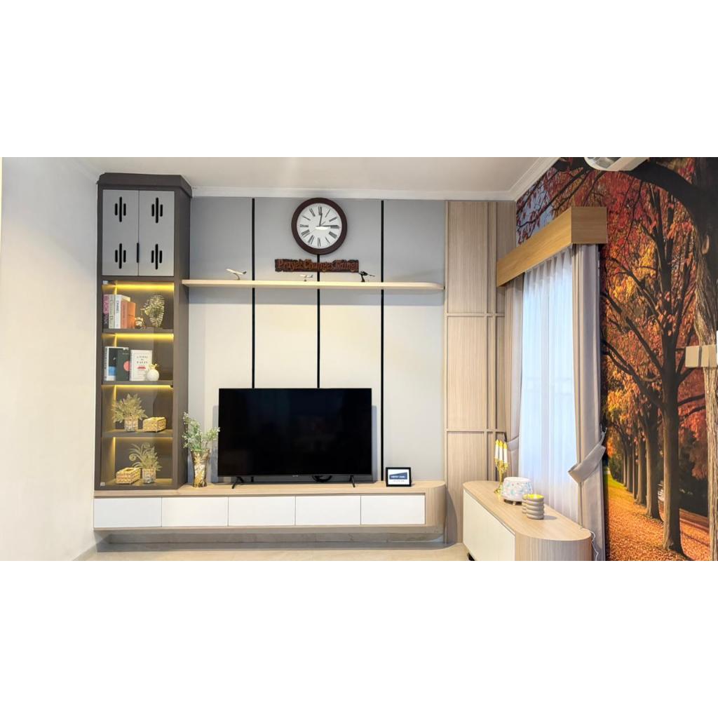 Jual Backdrop TV Minimalis Rak TV HPL Multiplek Japandi | Shopee Indonesia