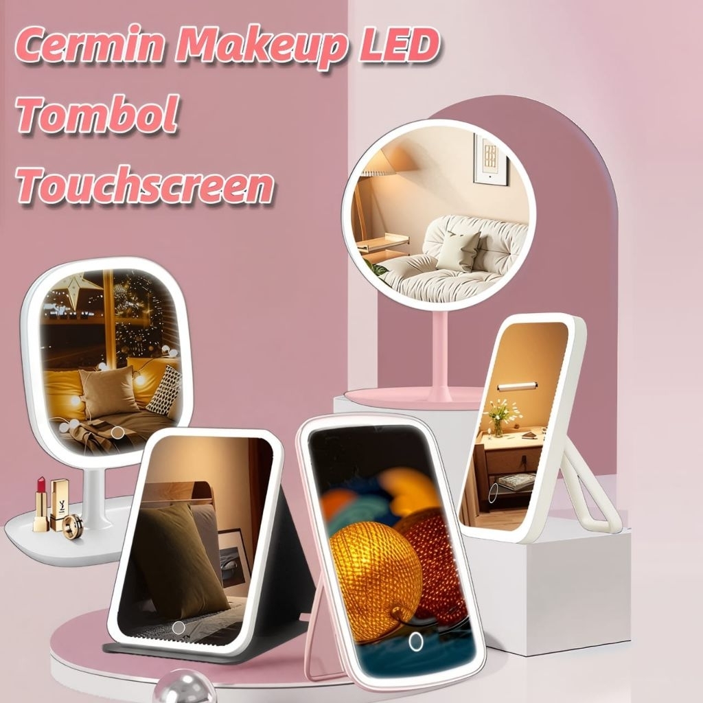 Jual Cermin Rias LED Mirror bulat tombol touch screen/kaca•Shopipanda ...