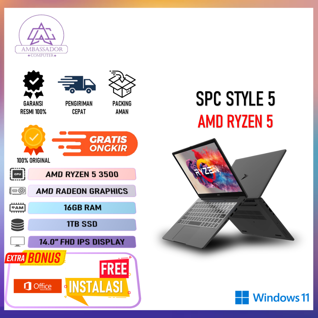 Jual Laptop SPC STYLE 5 AMD RYZEN 5 3500U 16GB 1TB SSD 14.0FHD IPS ...