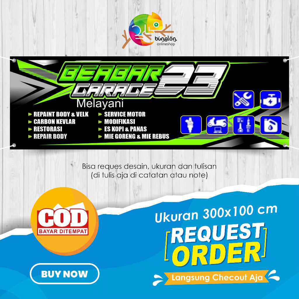 Jual SPANDUK BANNER 300X100 CM BENGKEL MOTOR RACING HIJAU HITAM KEREN ...