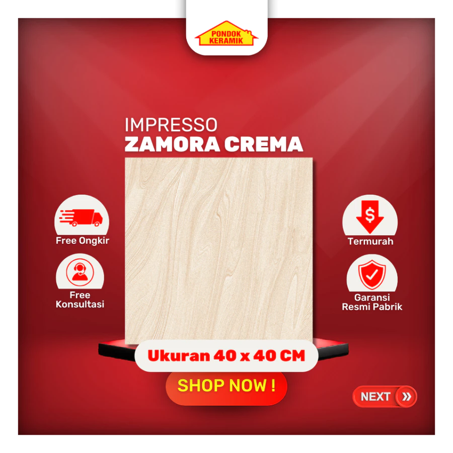 Keramik Lantai 40x40 Impresso Zamora Crema Cream Glossy Motif Marble Kilap Krem