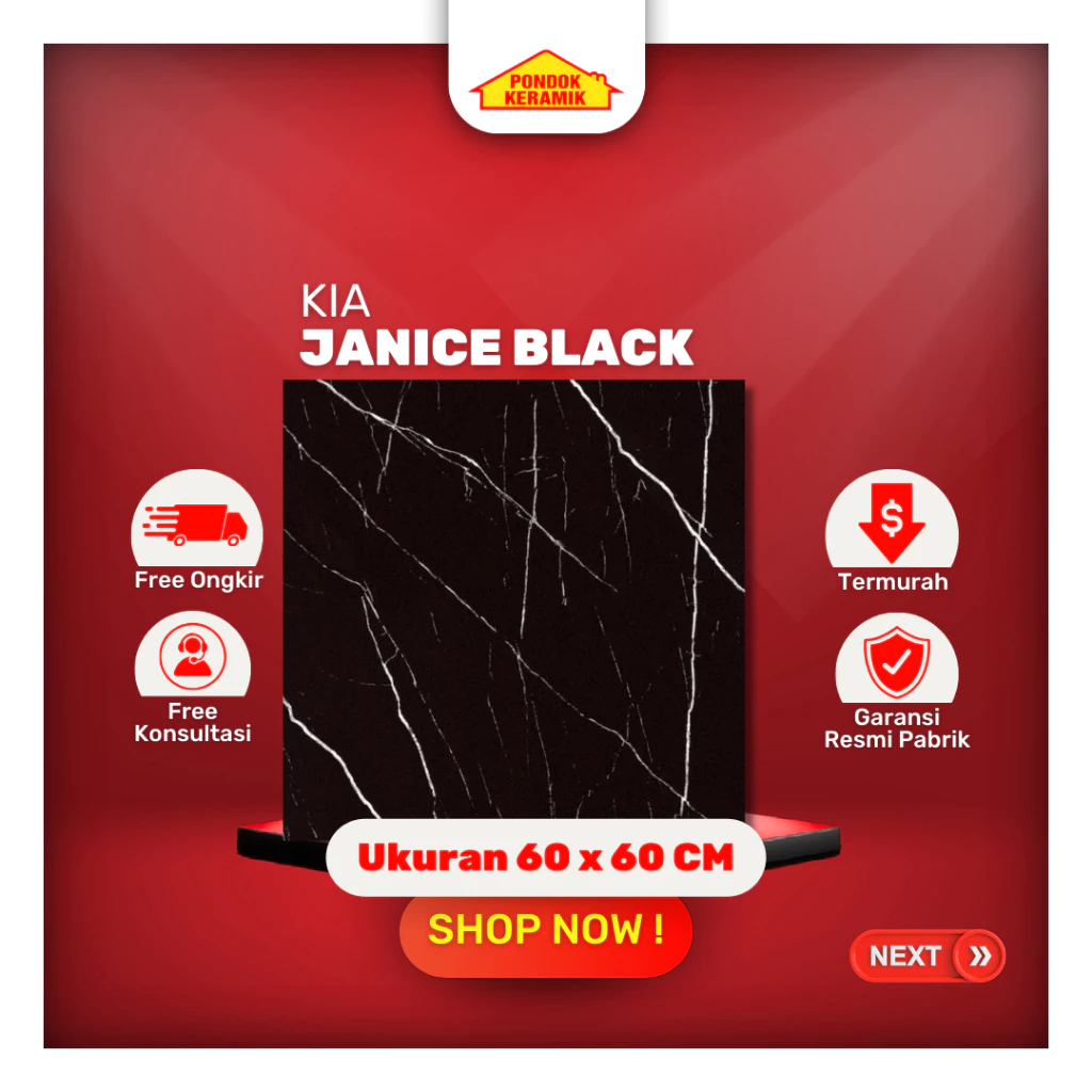 Granit Albatros 60x60 Janice Black Glossy Motif Marble Marmer Carara Hitam Permukaan Flat
