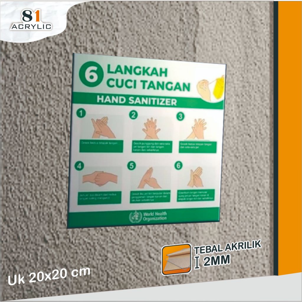 Jual AKRILIK SIGN BOARD 6 LANGKAH CUCI TANGAN // ACRYLIC // RAMBU-RAMBU ...