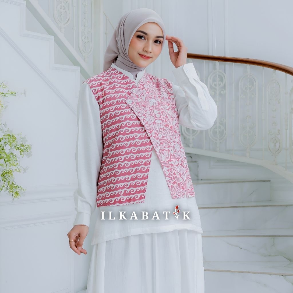 Jual ILKABATIK Jenny Outer Rompi Vest Batik Ikan Ombak Wanita V-Neck ...