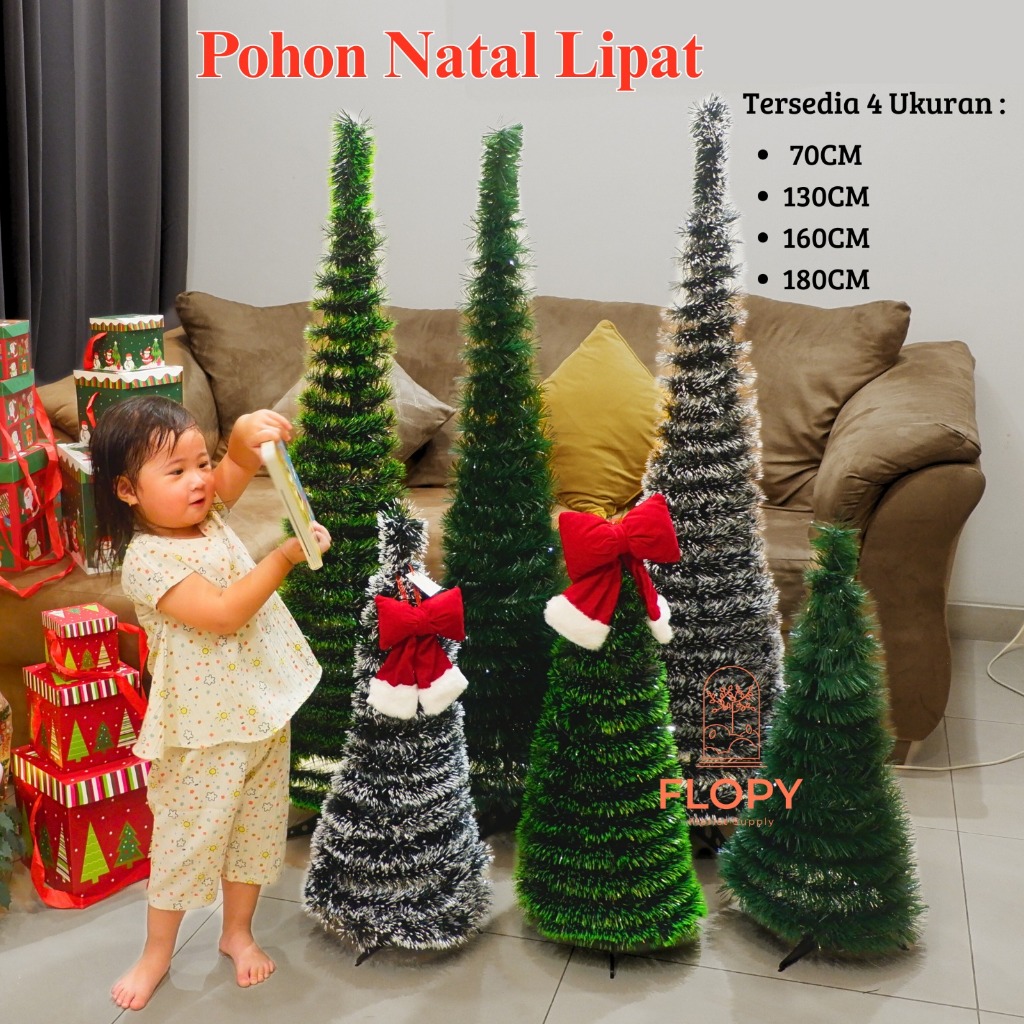 Jual FLOPY [ 70cm,130cm, 160cm, 190cm] Pohon Natal Lipat Spiral Rumbai ...