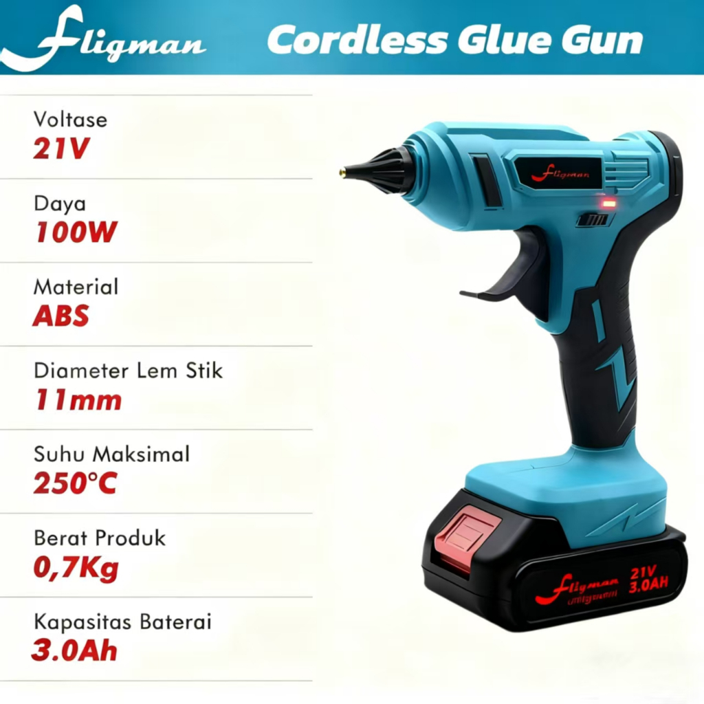 Fligman Pistol Lem Tembak Cordless Hot Glue Gun Stick Gratis Lilin Bakar  Tanpa Kabel