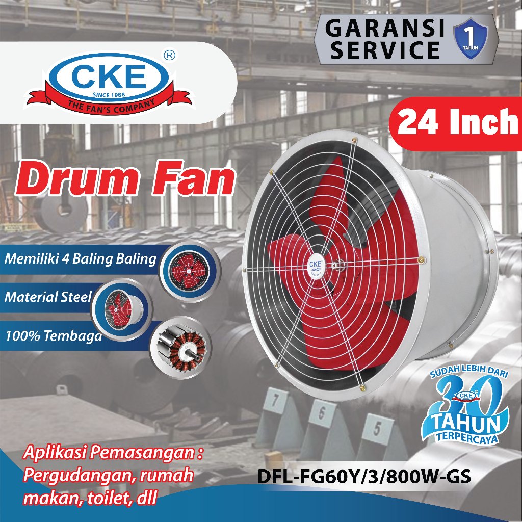 Jual Drum Fan DFL-FG60Y-GS 24 Inch INDUSTRI 800W Blower Tabung Blower ...