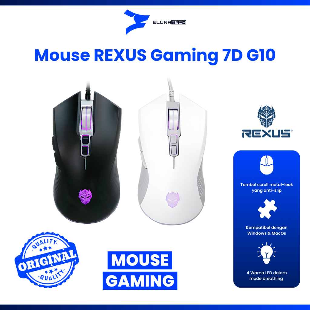 Jual REXUS G10 7D USB 7200DPI Gaming Mouse Berkualitas Ringan original ...
