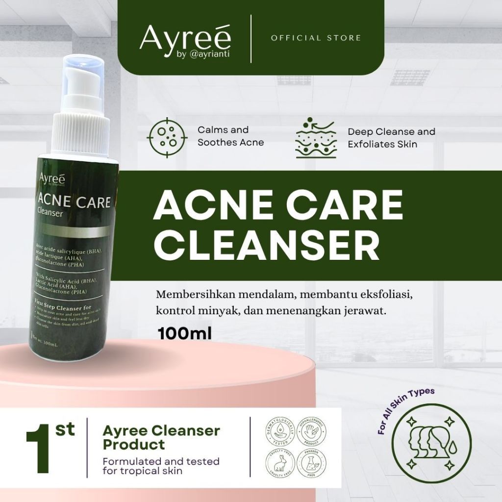 Jual Ayree Acne Care Cleanser – Deep Pore Purifying Foam 100ml, AHA BHA ...
