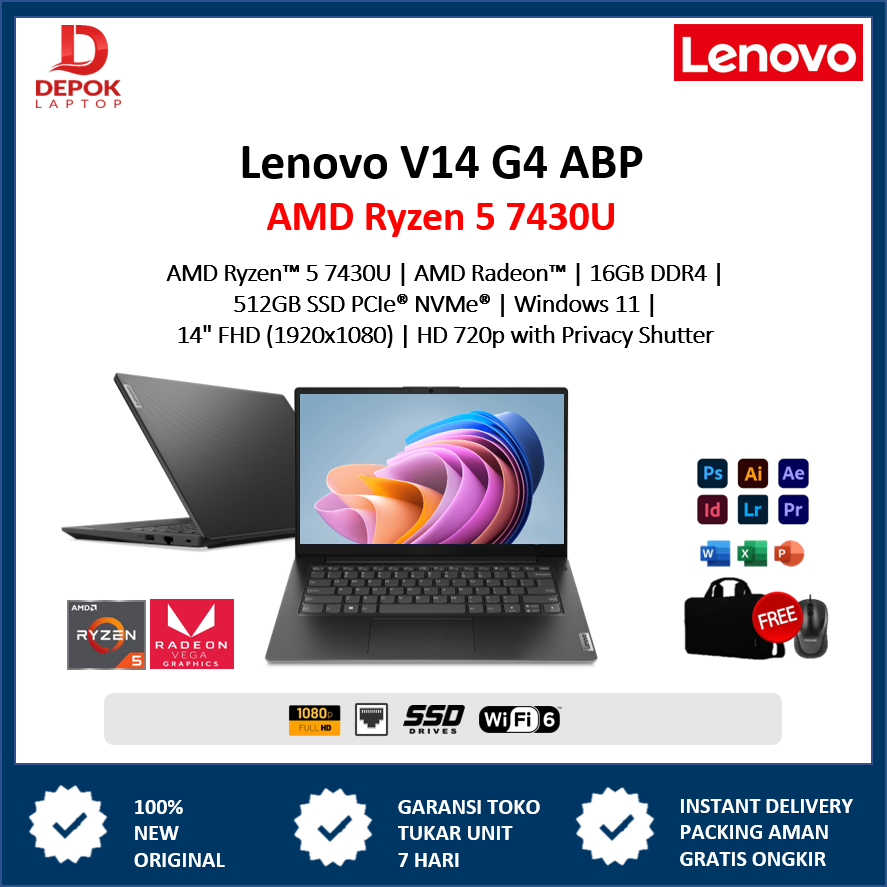 Jual LAPTOP Lenovo V14 G4 Ryzen 7520U 16GB 1TB SSD Windows 11
