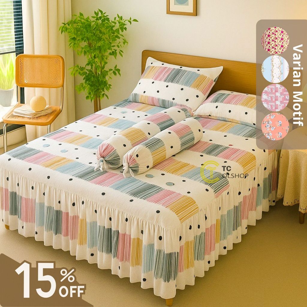 Sprei Rumbai Premium Ukuran 180x200 & 160x200 / Seprai Rempel 2 Sarung Bantal Gu - foto 1