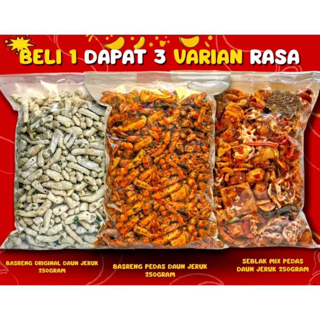 Jual PAKET BUNDLING Beli 1 Dapat 3 varian rasa basreng pedas daun jeruk ...