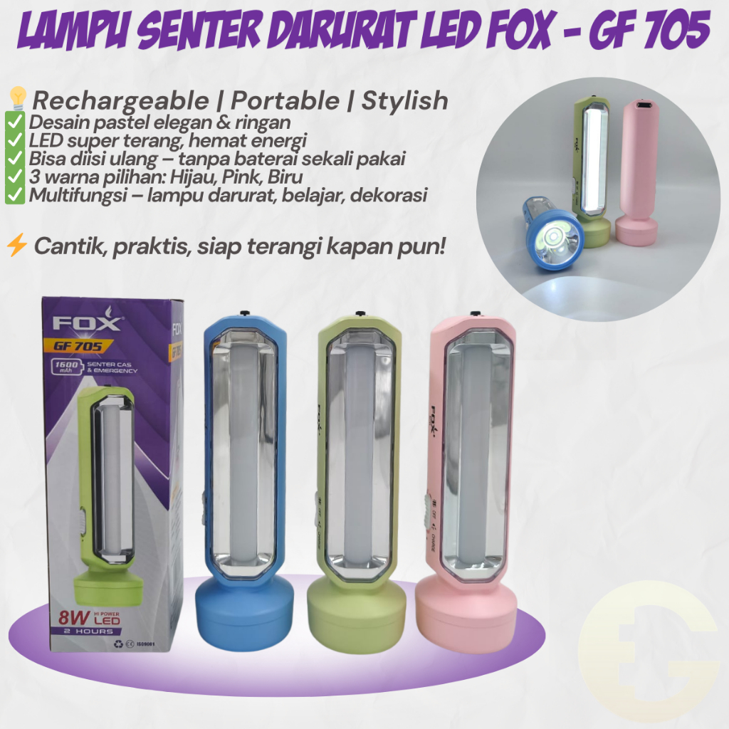 Jual Senter Darurat LED FOX GF 705 Rechargeable | Lampu Emergency ...