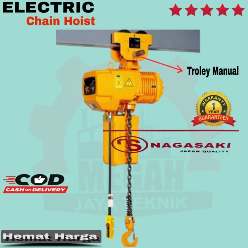 Jual Electric chain hoist 0.5 ton rantai 6 meter 380v/ 3 phase ples ...