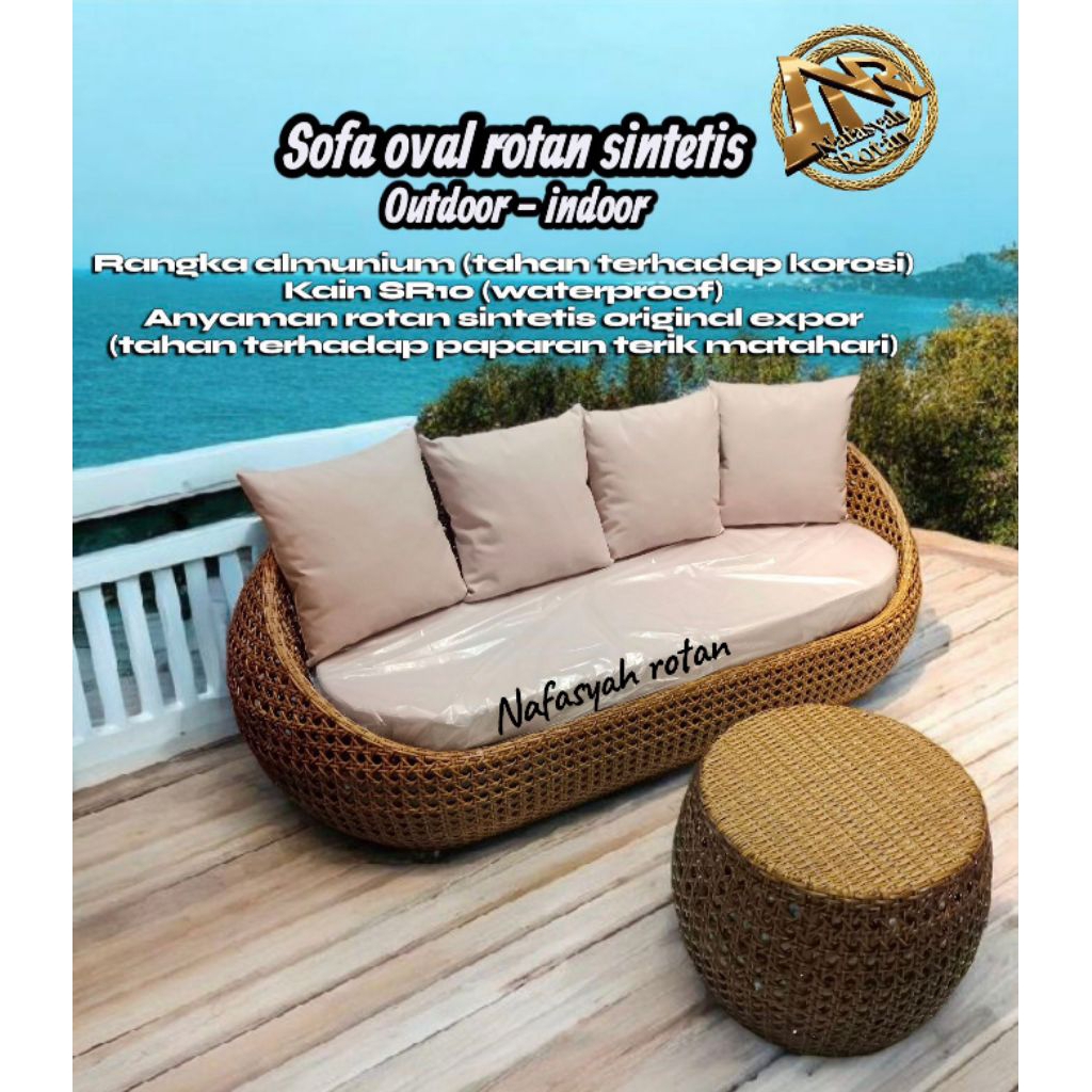 Jual sofa oval rotan sintetis rangka aluminium panjang 180 cm | Shopee ...