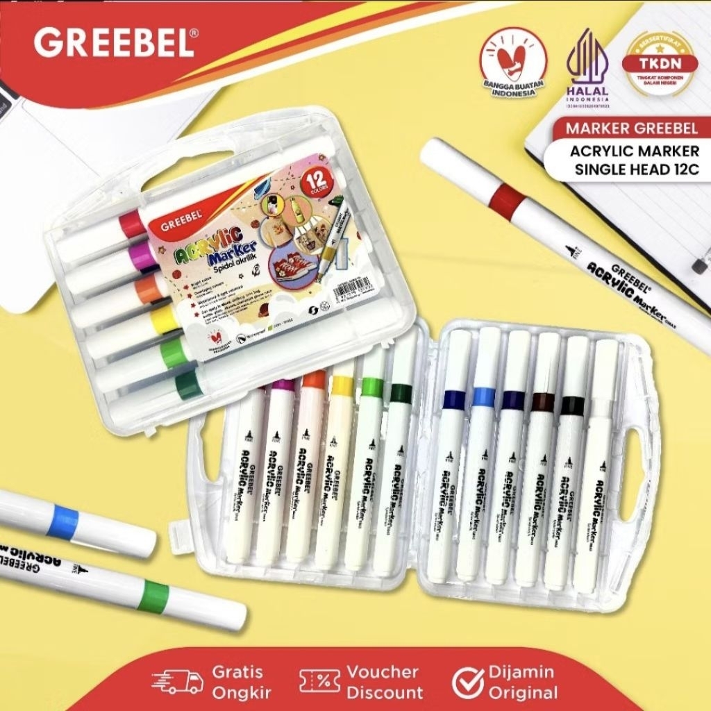 Jual Greebel Spidol Acrylic Marker Single Head 12 warna / Spidol Sketsa ...