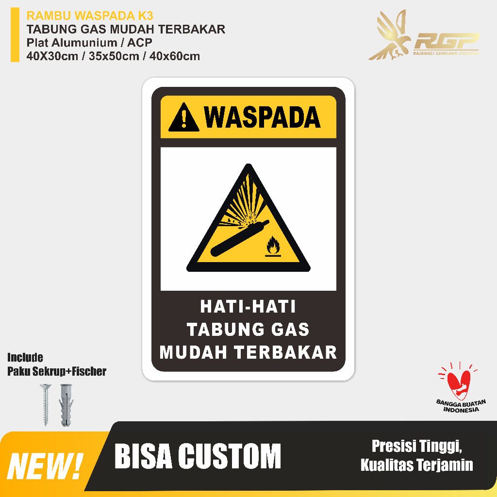 Jual Rambu K3 Waspada Hati Hati Tabung Gas Mudah Terbakar - Plat ...