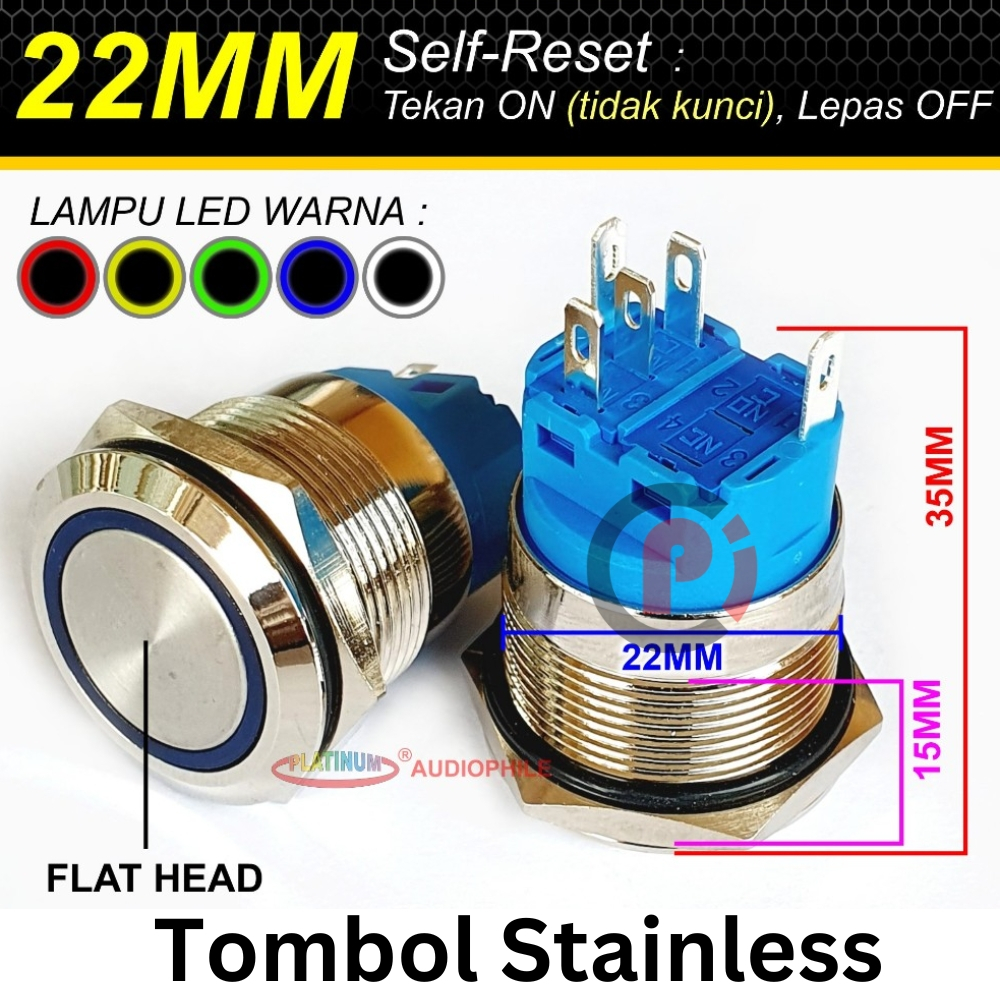Jual Tombol Saklar Push On 22mm Stainless Waterproof Led Indikator 12V ...
